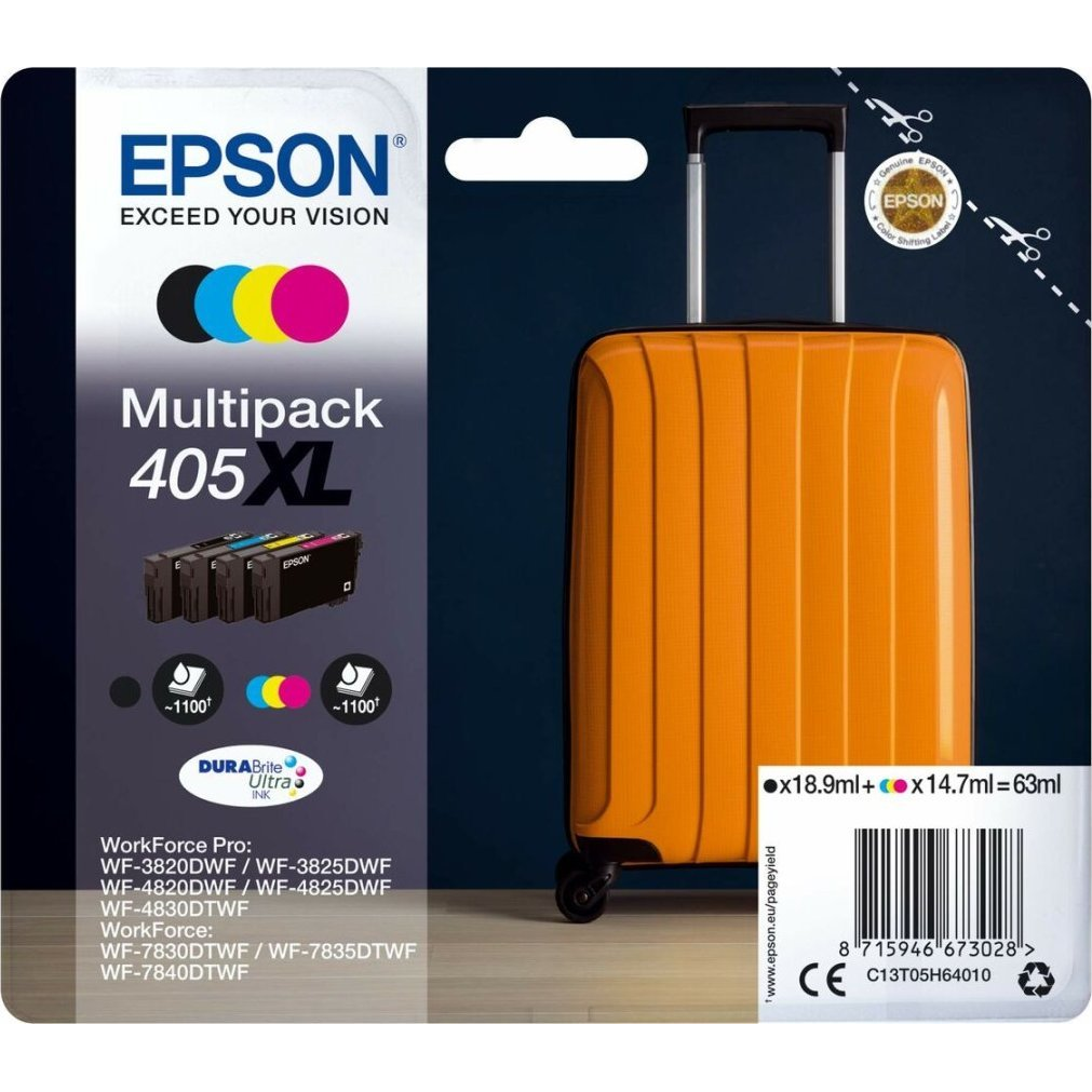 Epson 405XL atramentová náplň 1 kusov Originál Vysoký (XL) výnos Čierna, Azúrová, Purpurová, Žltá (C13T05H64020)