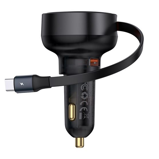 Baseus Enjoyment Pro autós töltő beépített Type-C kábellel 60W fekete (C00057800111-00) (C00057800111-00)