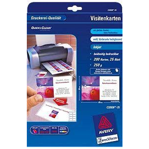 Avery-Zweckform C32028-25 Inkjet Magasfényu Névjegykártya 85X54Mm 250 Gr, Fehér 25 Ív 200Db Névjegy (C32028-25)