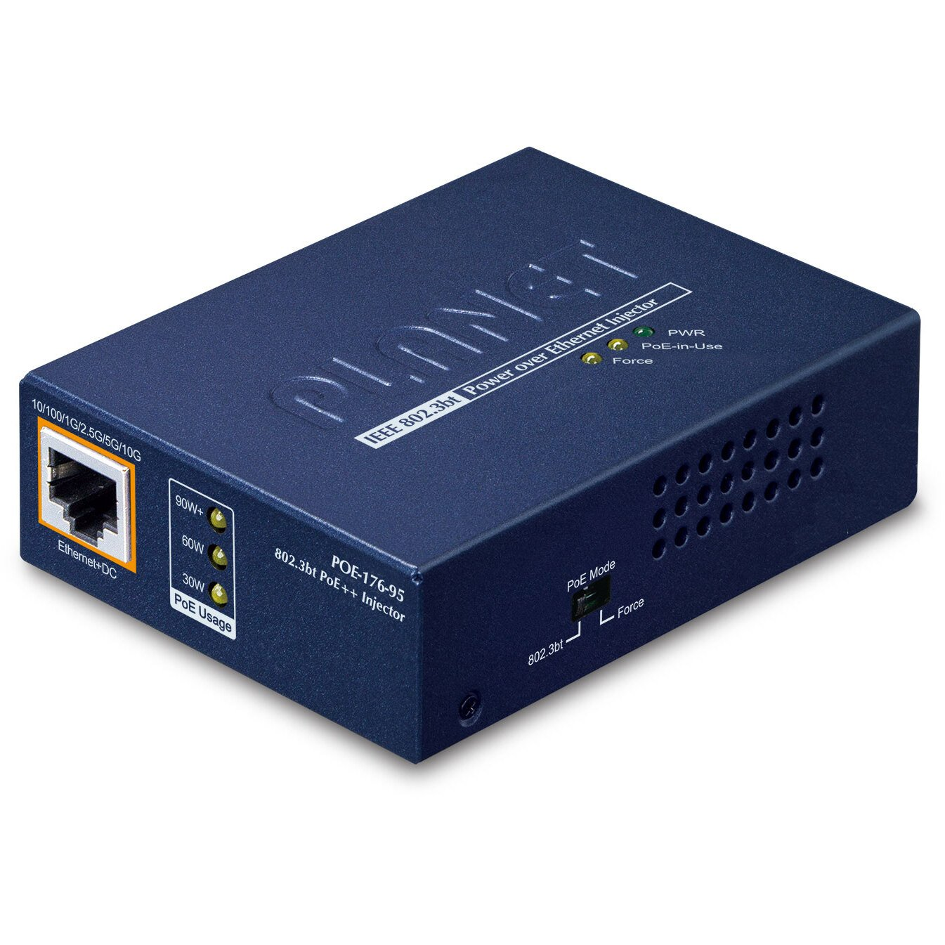 PLANET Single-Port 10Gbps 802.3bt Ethernet-áramellátás (PoE) támogatása Kék (POE-176-95)