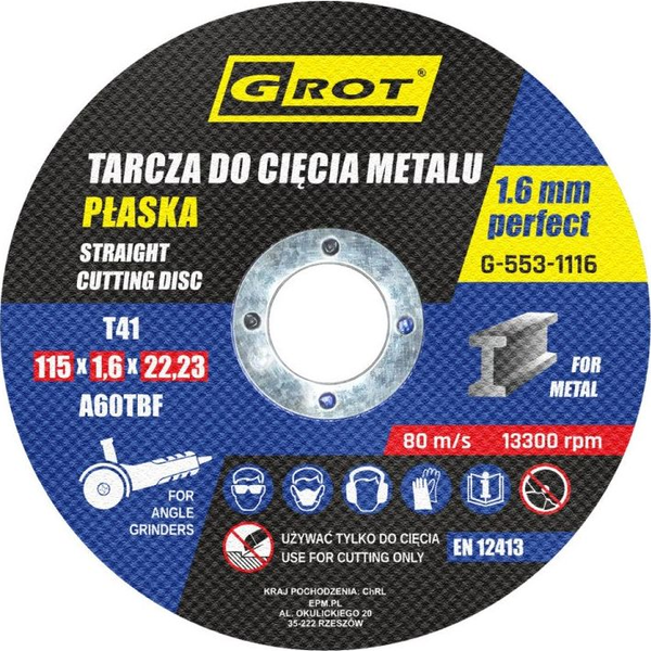 Grot Tarcza Płaska T1a 115x1.6x22 Koplet 10 Sztuk