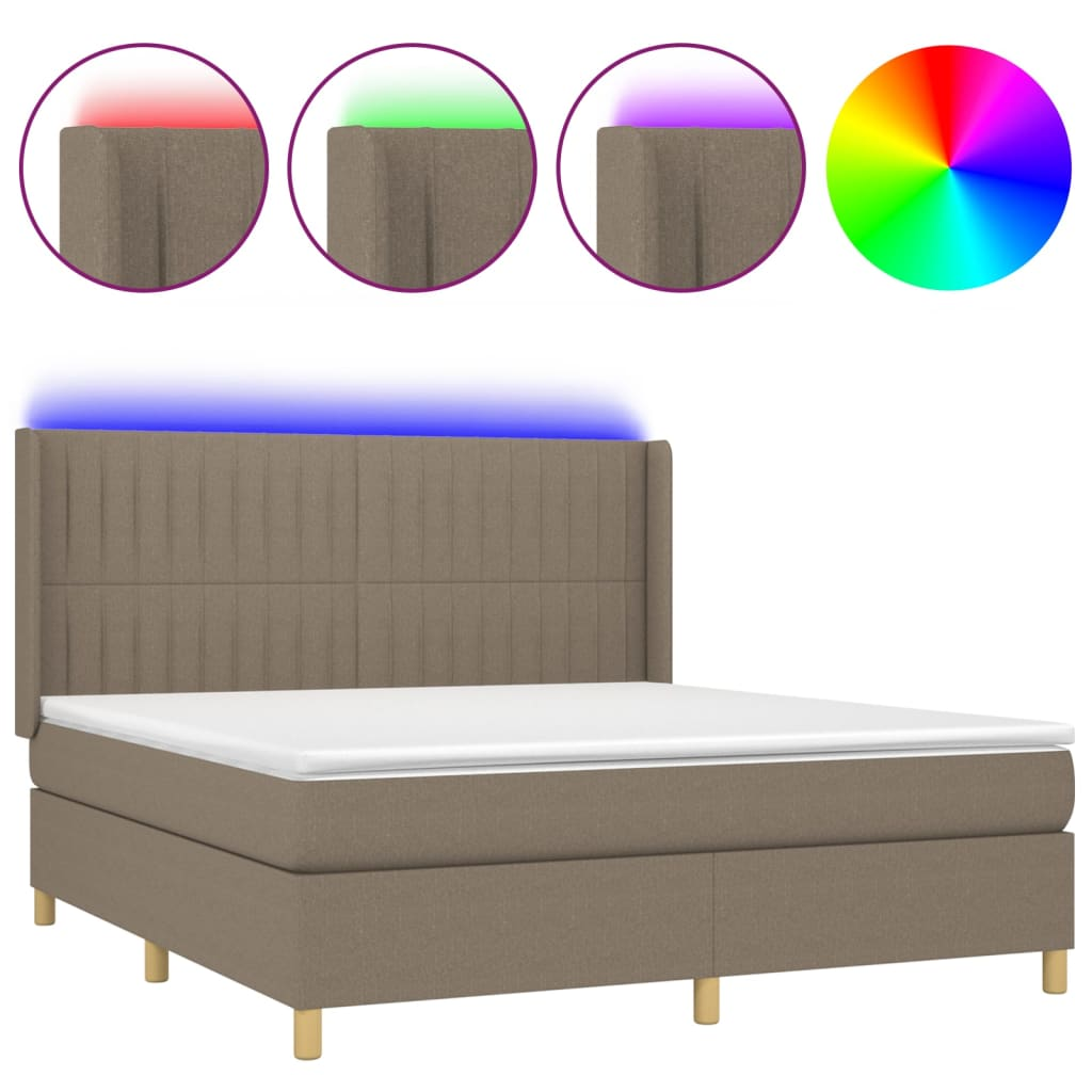 tópszínű szövet rugós és LED-es ágy matraccal 180 x 200 cm (3139057)