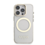 Guess IML Gold Outline Stand Camera Frame MagSafe tok iPhone 16 Pro készülékhez átlátszó