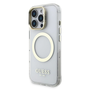 Guess IML Gold Outline Stand Camera Frame MagSafe tok iPhone 16 Pro készülékhez átlátszó