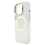 Guess IML Gold Outline Stand Camera Frame MagSafe tok iPhone 16 Pro készülékhez átlátszó