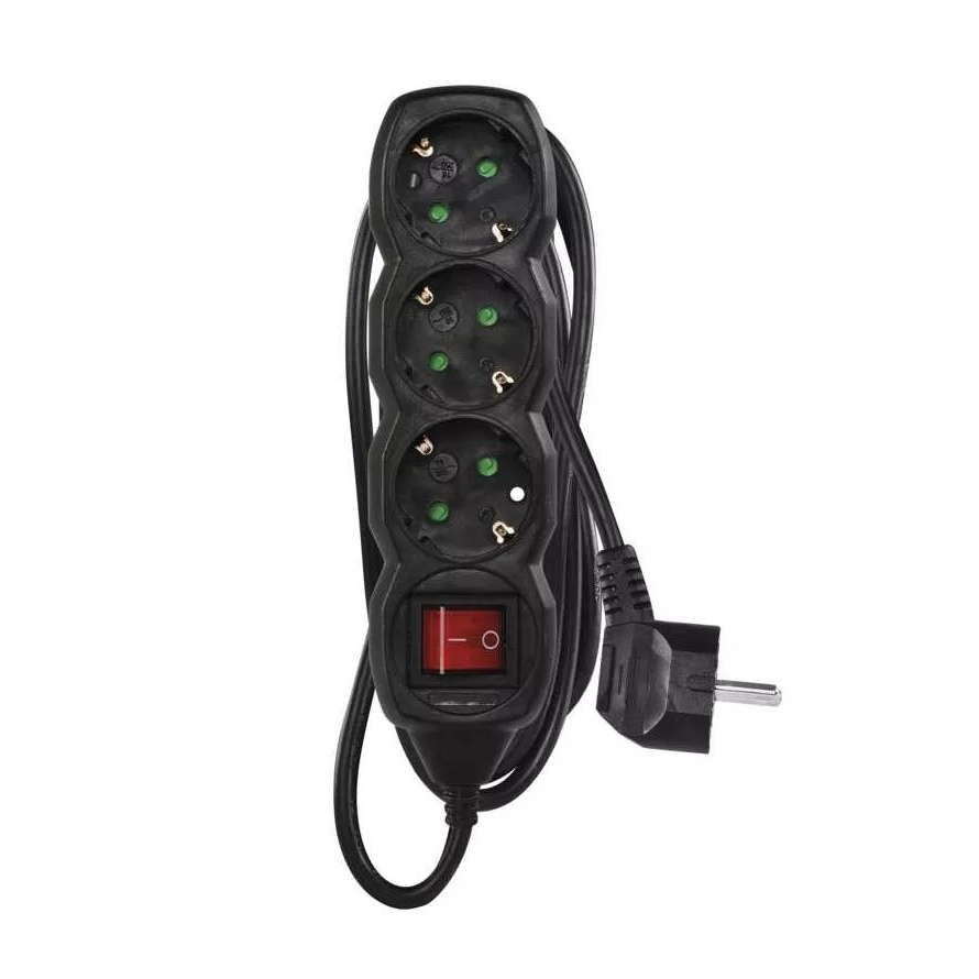 Emos PC1321R hálózati elosztó kapcsolóval 3-aljzat 1.5m fekete (PC1321R)