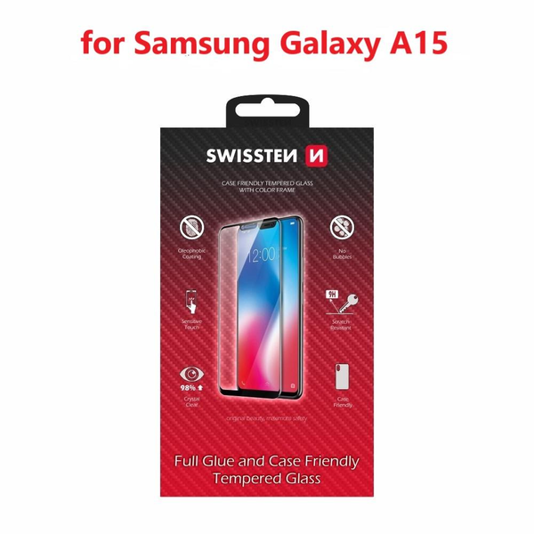 Swissten Full Glue Samsung Galaxy A15 3D üvegfólia - fekete