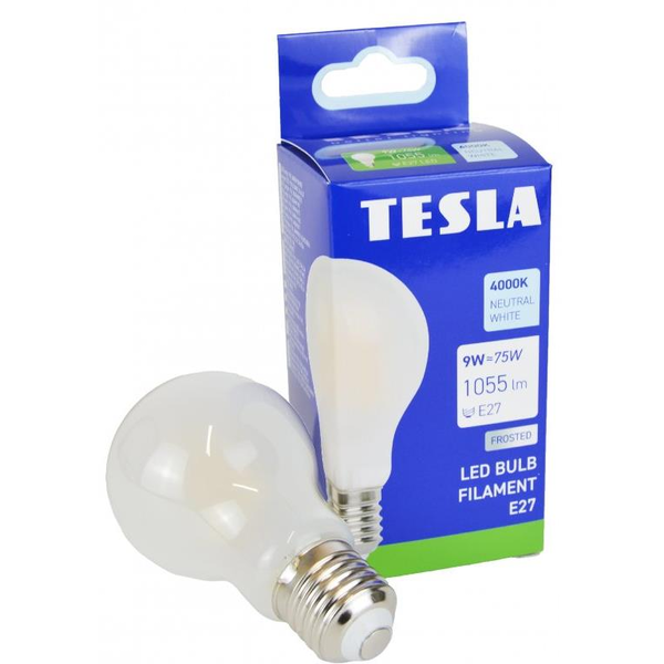Tesla - FILAMENT BULB E27, 9W, 230V, 1055lm, 4000K nappali fehér, 360°, tejszerű