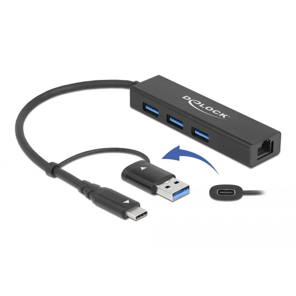 Delock 64149 USB3.0 HUB 4 portos + Gigabit LAN fekete (delock64149)