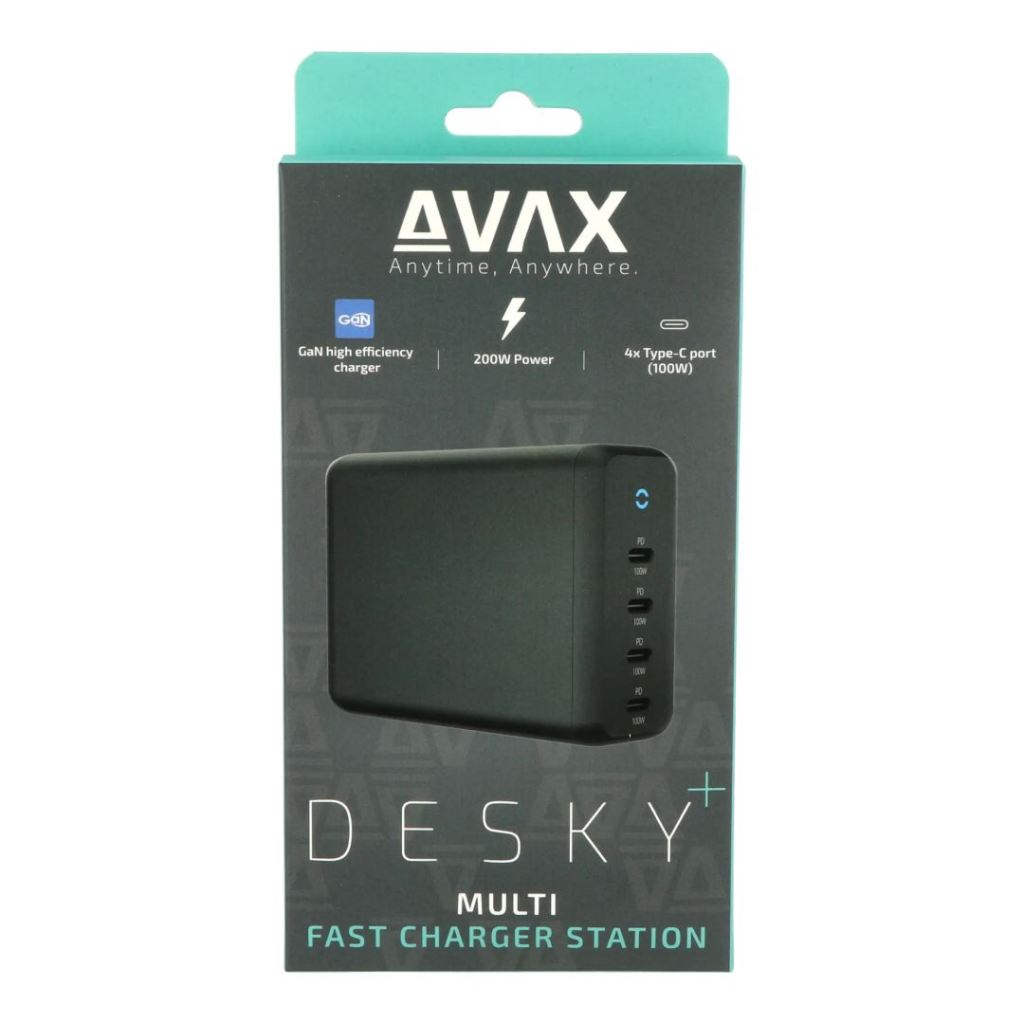 AVAX DC637 DESKY+ gyorstöltő elosztó 4xUSB-C 200W GAN (DC637)