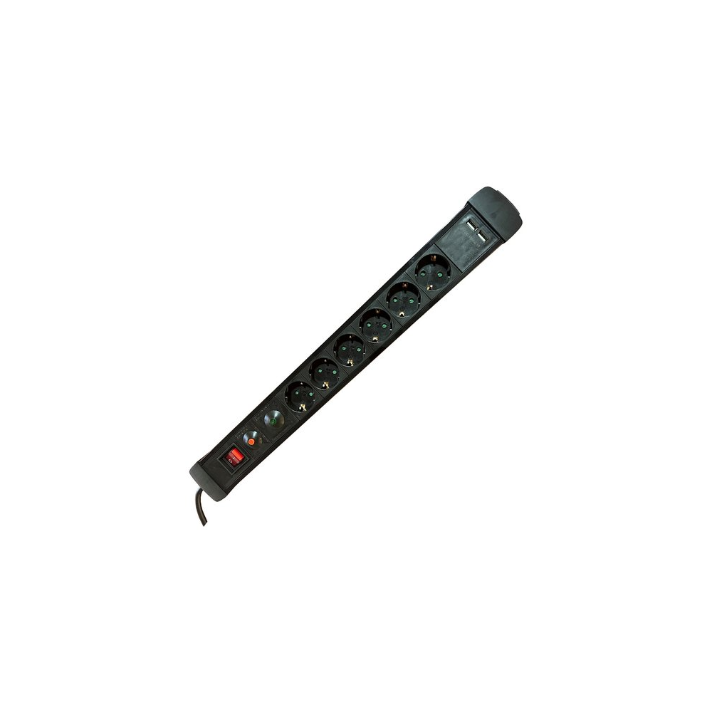 M-CAB 220V Túlfeszültség védő elosztó 6 aljzatos 1.5m - Fekete (POW0025)