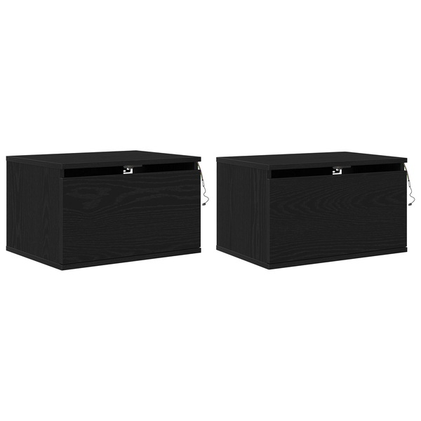 Cajones De Noche Con Luces Led 2 Pcs Montados En La Pared De Roble Negro V4491 Unico / Negro
