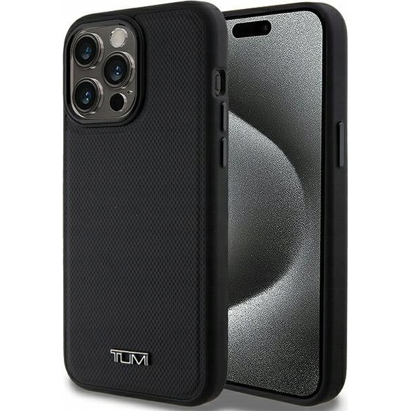 Tumi TUHMP15XRBAK Leather Ballistic Pattern MagSafe-kompatibilis Tok IPhone 15 Pro Max - Fekete