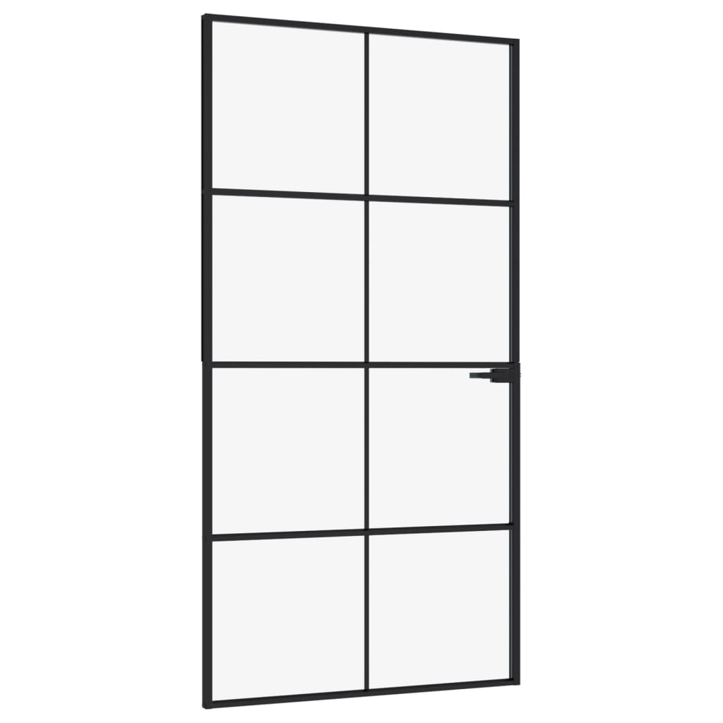 fekete edzett üveg és alumínium vékony beltéri ajtó 102x201,5cm (153665)