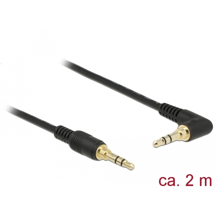 Audio kábel Jack 3,5 mm stereo M/M pravý uhol 2 m Delock 85568