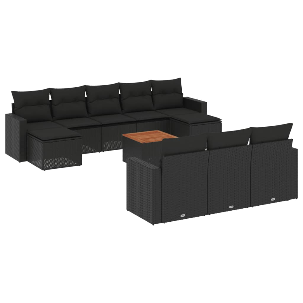 11 részes fekete polyrattan kerti ülőgarnitúra párnákkal (3224340)