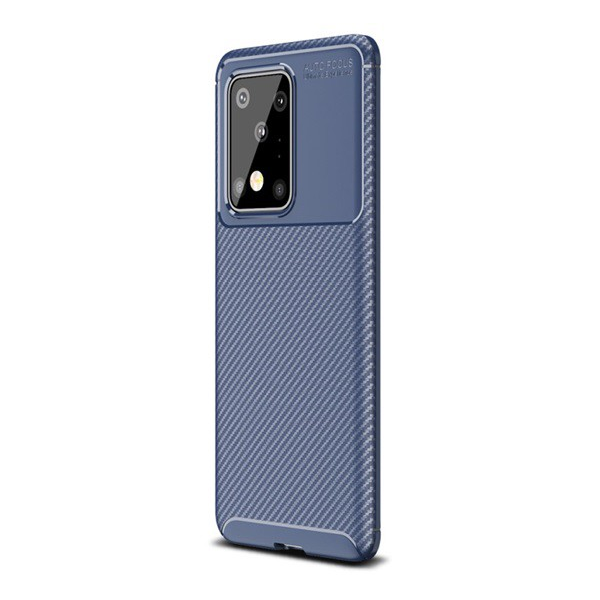 Szilikon telefonvédő (közepesen ütésálló, légpárnás sarok, karbon minta) SÖTÉTKÉK [Samsung Galaxy S20 Ultra 5G (SM-G988B)] (5996457931132)