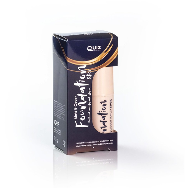 Quiz Cosmetics Matt & Cover Stick Foundation kryjący podkład w sticku wzbogacony olejem rycynowym i masłem shea Natural 7.5g