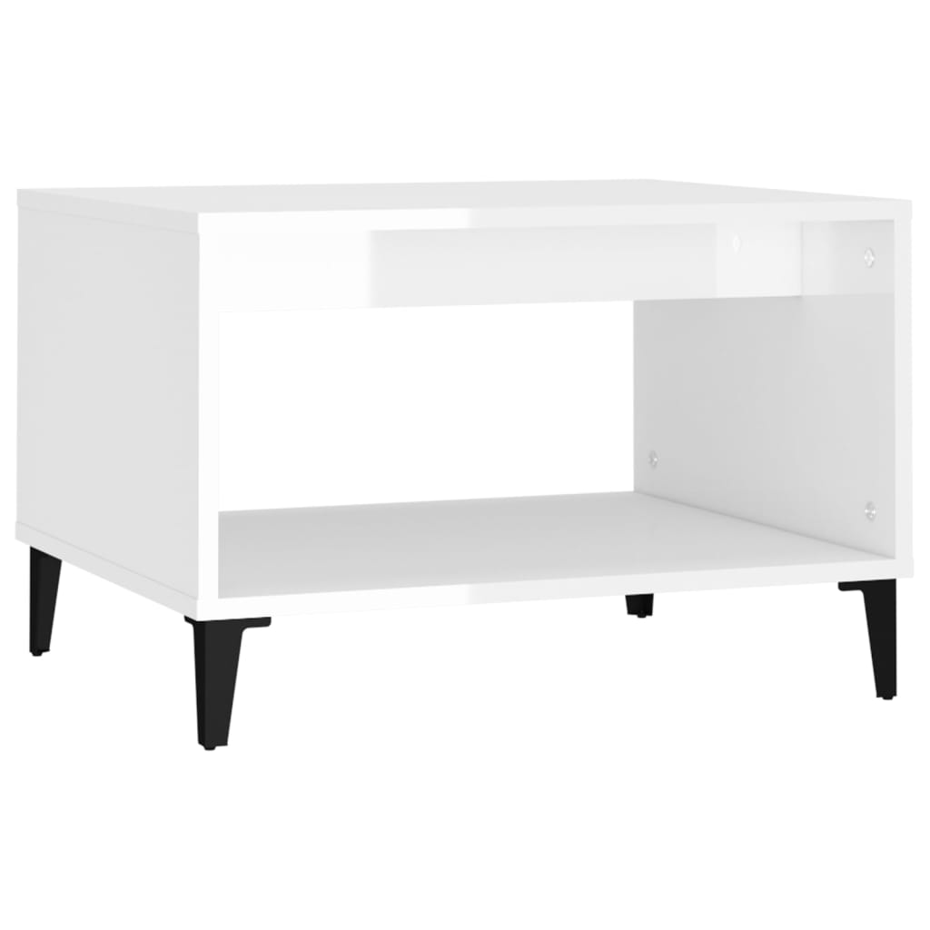magasfényű fehér szerelt fa dohányzóasztal 60x50x40 cm (812687)