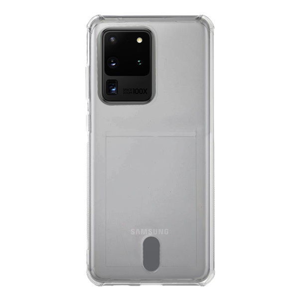 Szilikon telefonvédő (közepesen ütésálló, légpárnás sarok, bankkártya tartó) ÁTLÁTSZÓ [Samsung Galaxy S20 Ultra 5G (SM-G988B)] (5996457947157)
