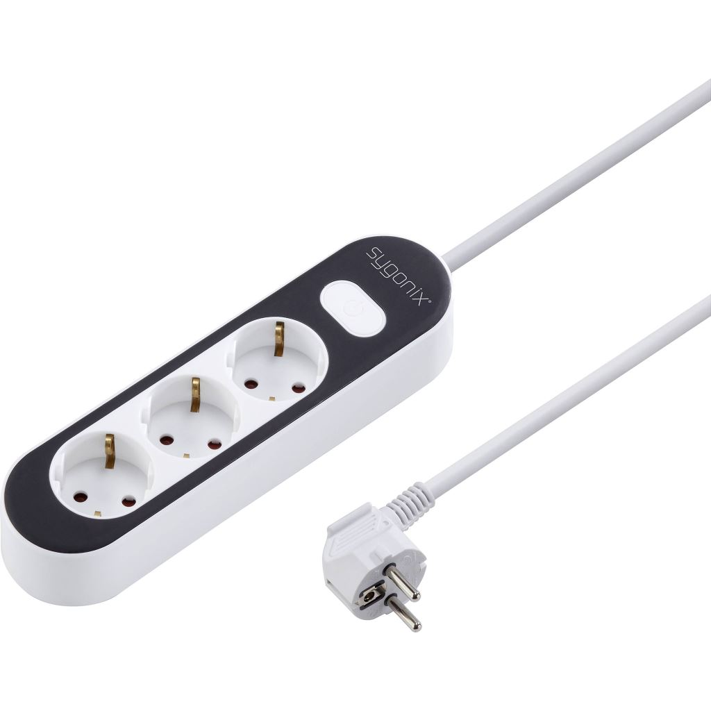 Sygonix SY-4538270 Elosztó kapcsolóval 3 részes Fehér, Fekete Védőérintkezős 1,4m (SY-4538270)