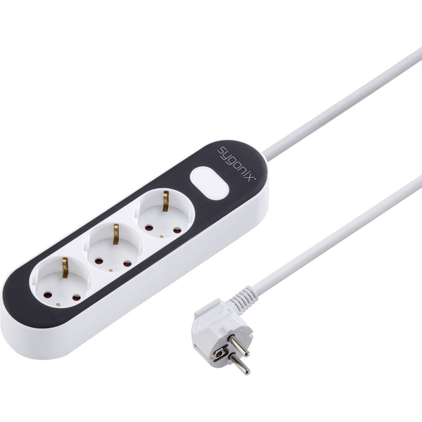 Sygonix SY-4538270 Elosztó kapcsolóval 3 részes Fehér, Fekete Védőérintkezős 1,4m