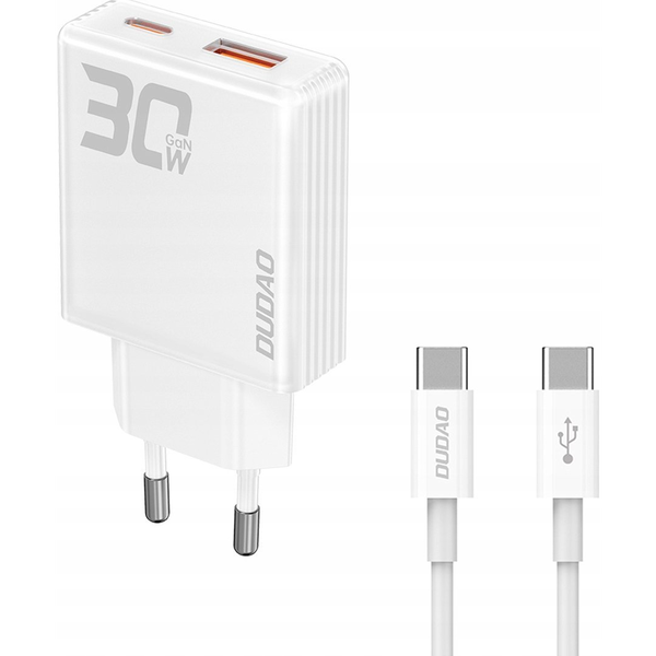 Ładowarka Dudao Ładowarka sieciowa GaN Dudao A30EUT 30W USB-A / USB-C + kabel USB-C - USB-C - biała