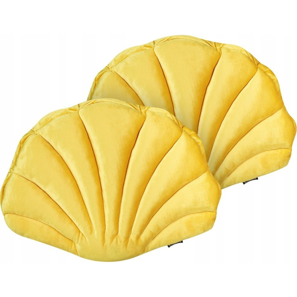 Conjunto De 2 Cojines Decorativos De Terciopelo Concha Marina Forma De Vieira Patrón Liso Amarillo Consolida - Amarillo