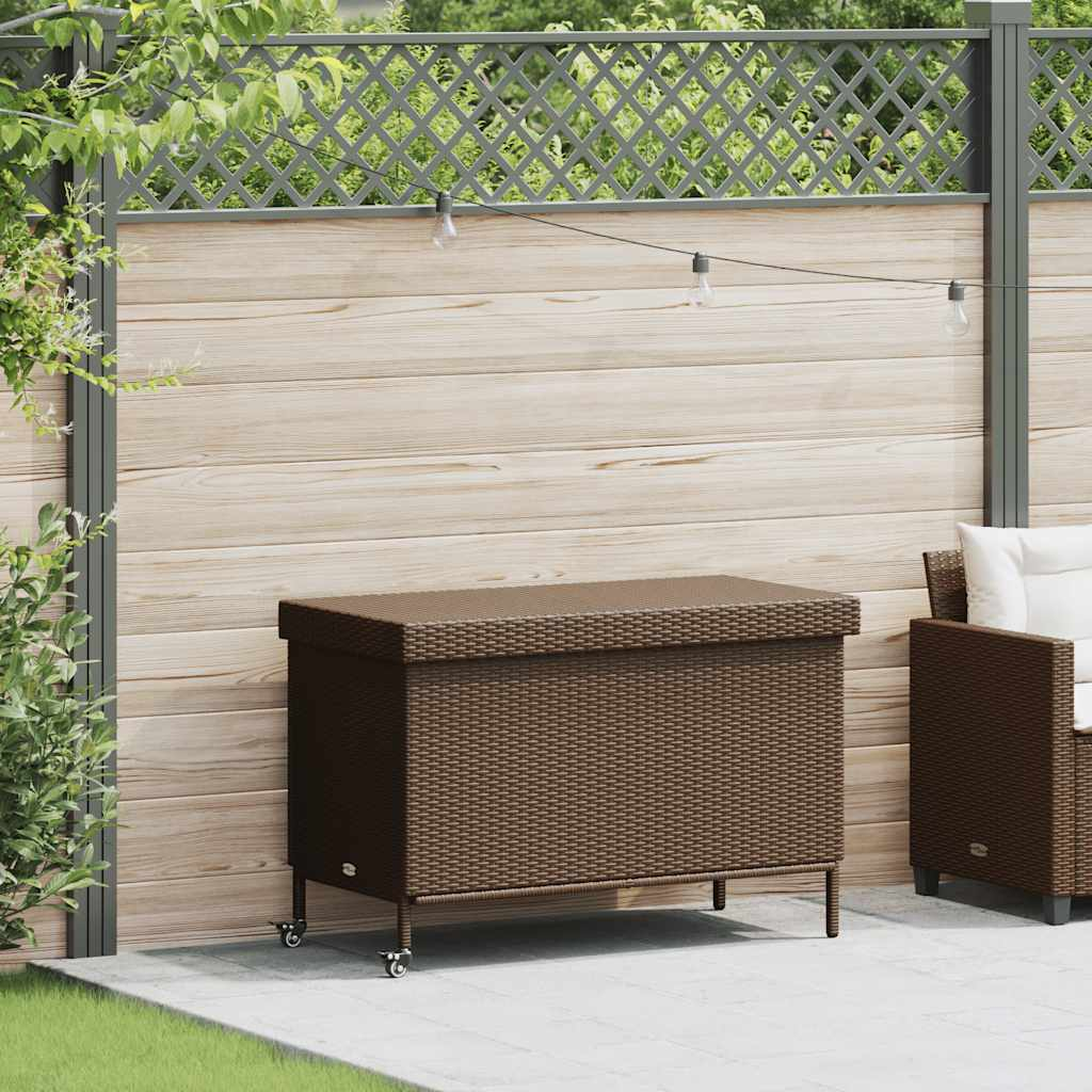 barna polyrattan kerti tárolóláda kerekekkel 110x55x73 cm (4103827)