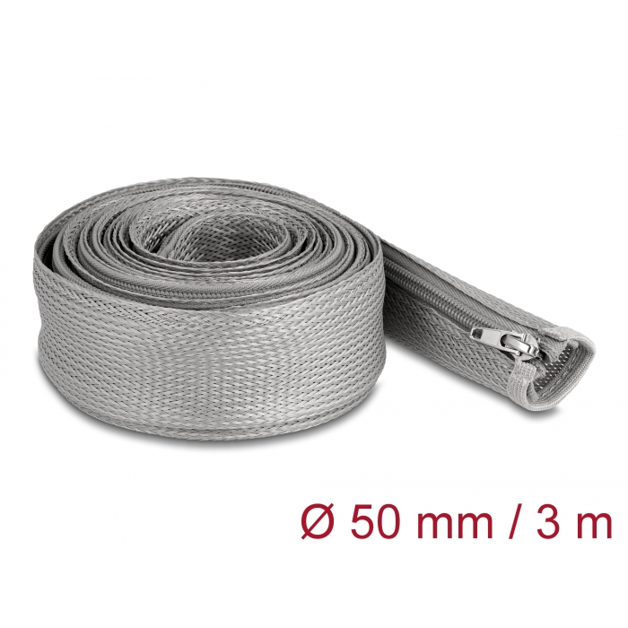 Delock fonott kábelharisnya zipzáras szorítóval 3m x 50mm szürke (20838) (del20838)