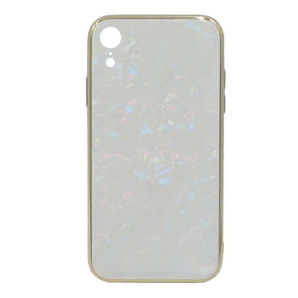 PRODA BAYNO telefonvédő szilikon keret (BUMPER, edzett üveg hátlap, márvány minta) FEHÉR [Apple iPhone XR 6.1] (5996457802333)