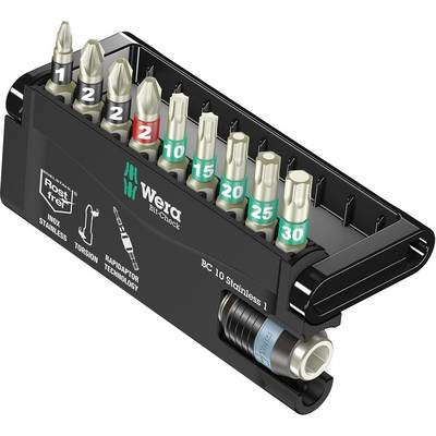 Nemesacél BIT készlet, kereszthornyú, PH, PZ, és Torx fejekkel, 10 részes készlet Wera BC 10/9 05071110001 (05071110001)