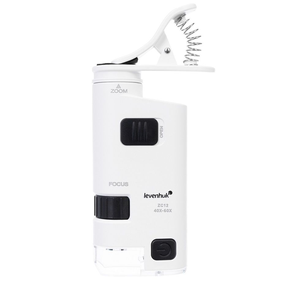 Levenhuk 40-60X csipeszes zseb mikroszkóp telefonhoz akkus Led- UV világítással Zeno Cash ZC12 (74113) (74113)
