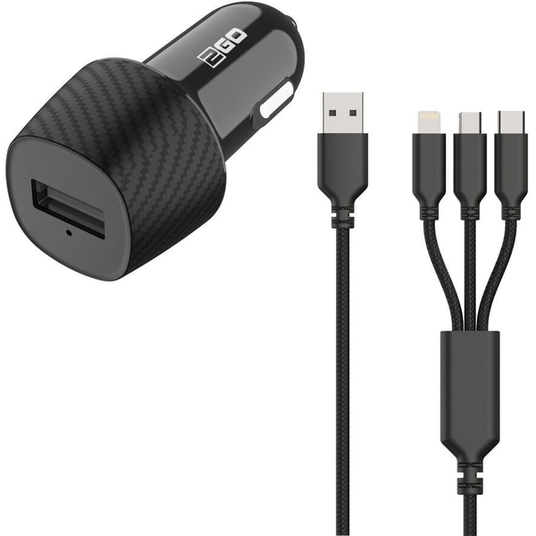 2GO USB KFZ-Ladegerät 3in1 Micro-USB, Lightning, USB-C sw