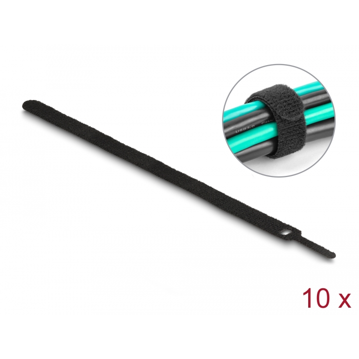 Delock Befűzős kábelkötegelő hossza 300 mm fekete 12 mm, 10 db. (19075)
