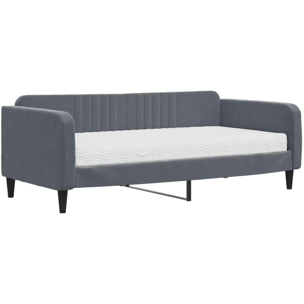 sötétszürke bársony heverő matraccal 90 x 190 cm (3197053 VidaXL)