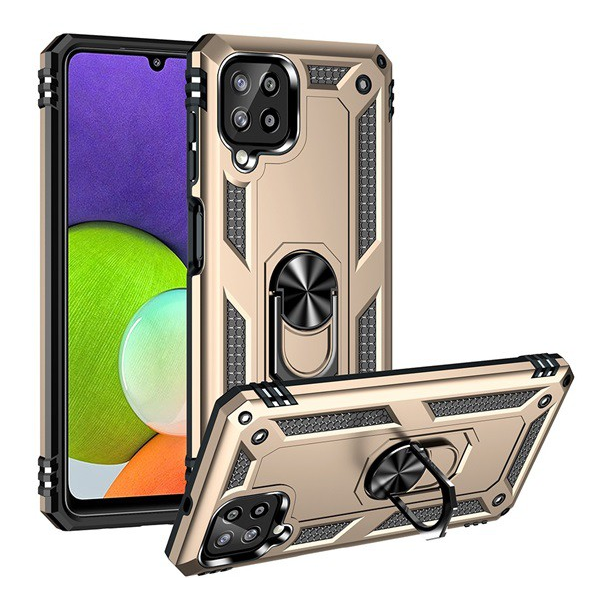 Defender műanyag telefonvédő (közepesen ütésálló, szilikon belső, telefontartó gyűrű, beépített fémlemez) ARANY [Samsung Galaxy M22 (SM-M225F)] (5996591095301)