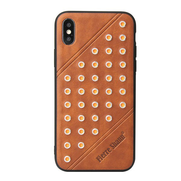 FIERRE SHANN műanyag telefonvédő (bőr hatású hátlap, szegecses) BARNA [Apple iPhone XS 5.8]