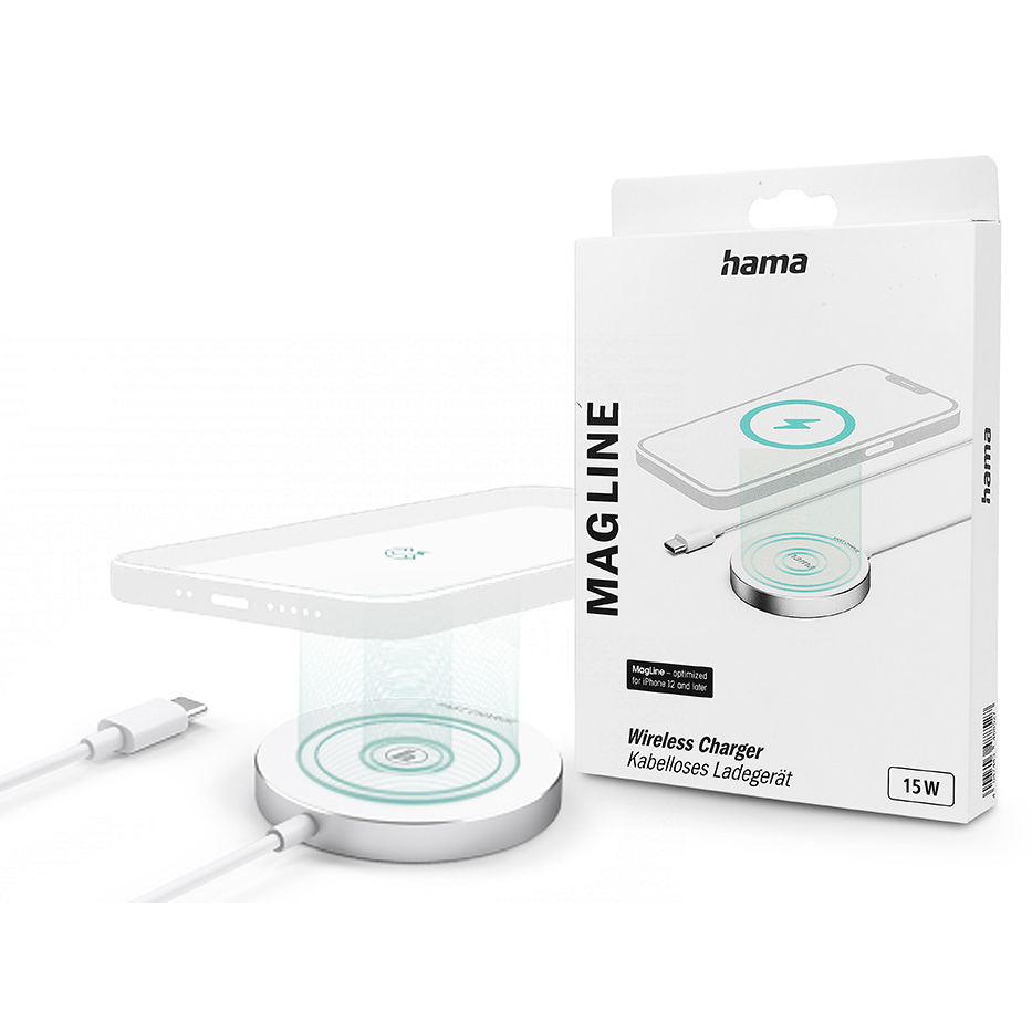 HAMA Qi MagSafe vezeték nélküli töltő állomás - 15W - HAMA Magline Wireless Charger - Qi szabványos - fehér (201681)