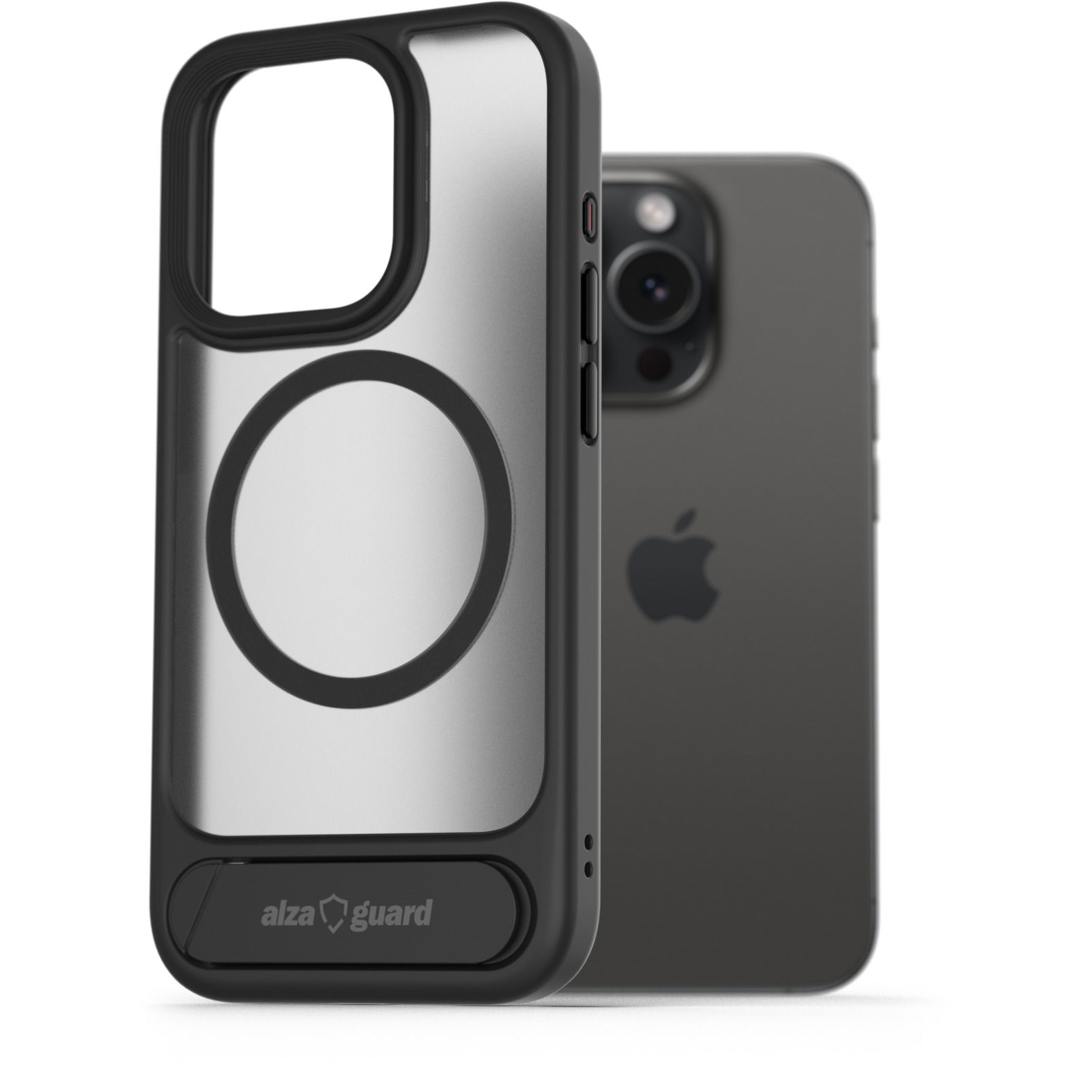 AlzaGuard Matte Case with Stand Compatible with MagSafe for iPhone 15 Pro Max fekete tok (AGD-PCH00019B)