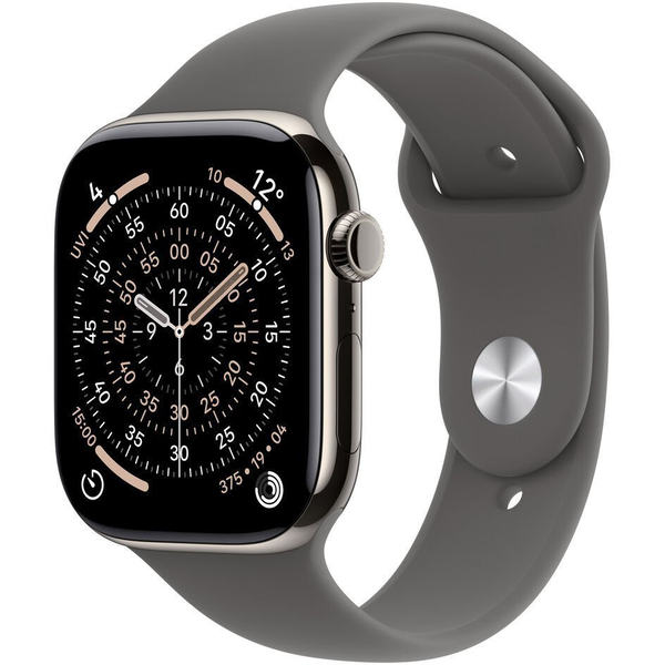 Apple Watch Series 11 GPS + Cellular 46 mm натурален титанов корпус, камък сив спортен каишка