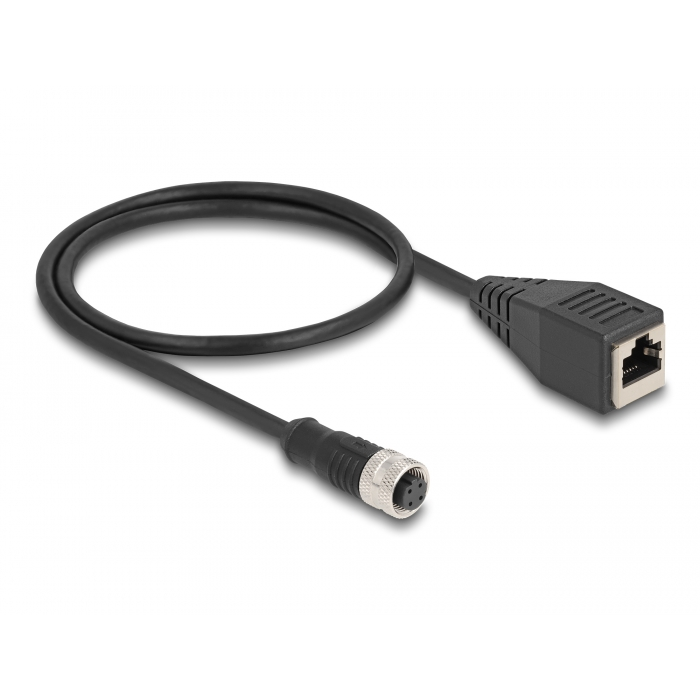 Delock M12 adapter kábel D-kódolt 4 tűs anya - RJ45 anya 50 cm (60066) (60066)