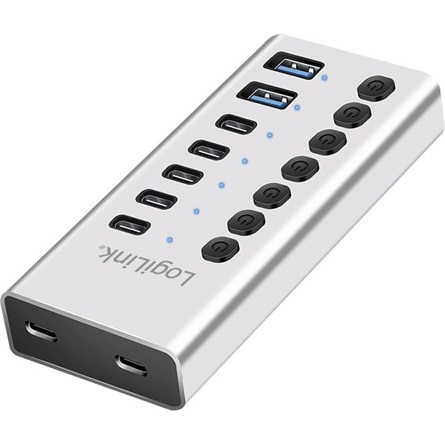 Logilink USB 3.1 Hub, 7-port , 2x USB-A, 5x USB-C, w/ switches, aluminum