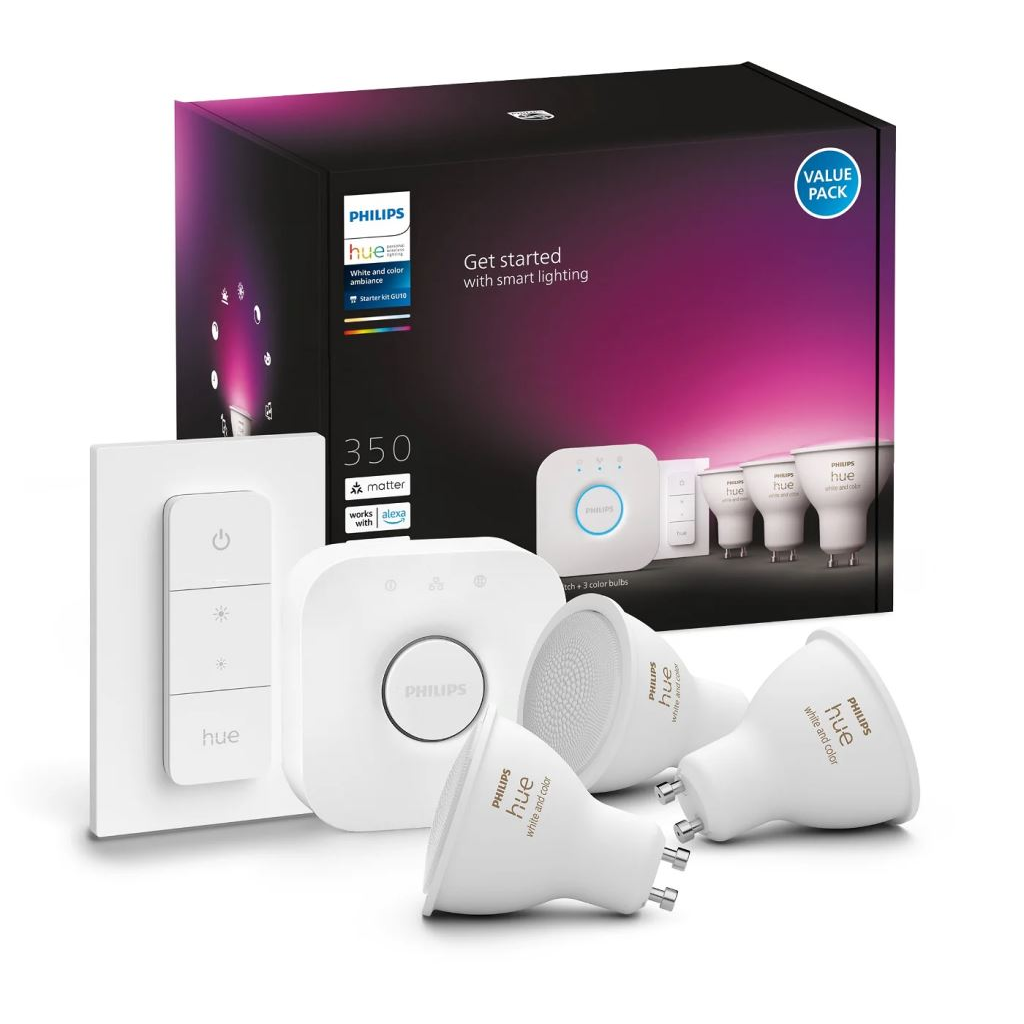Philips Hue White and Color Ambiance LED fényforrás GU10 5.7W kezdőcsomag (929001953113) (929001953113)