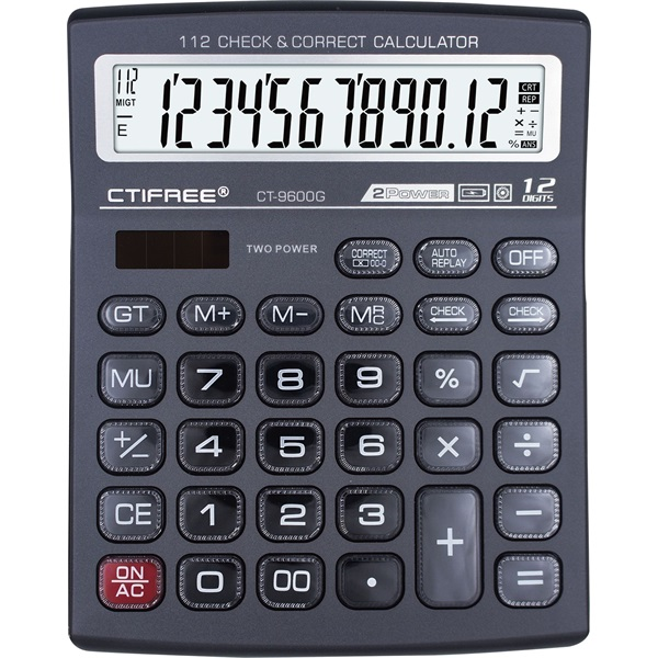 CTIFREE CT-9600G szürke színű számológép, 155x200mm, 12 számjegy, dual power (CT-9600G)