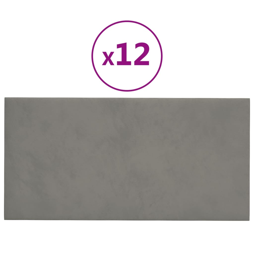 12 db világosszürke bársony fali panel 30 x 15 cm 0,54 m² (343779)