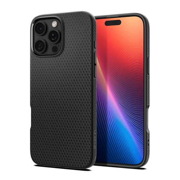 Apple iPhone 16 Pro Max, Szilikon tok, Spigen Liquid Air, háromszög minta, fekete (S99473)