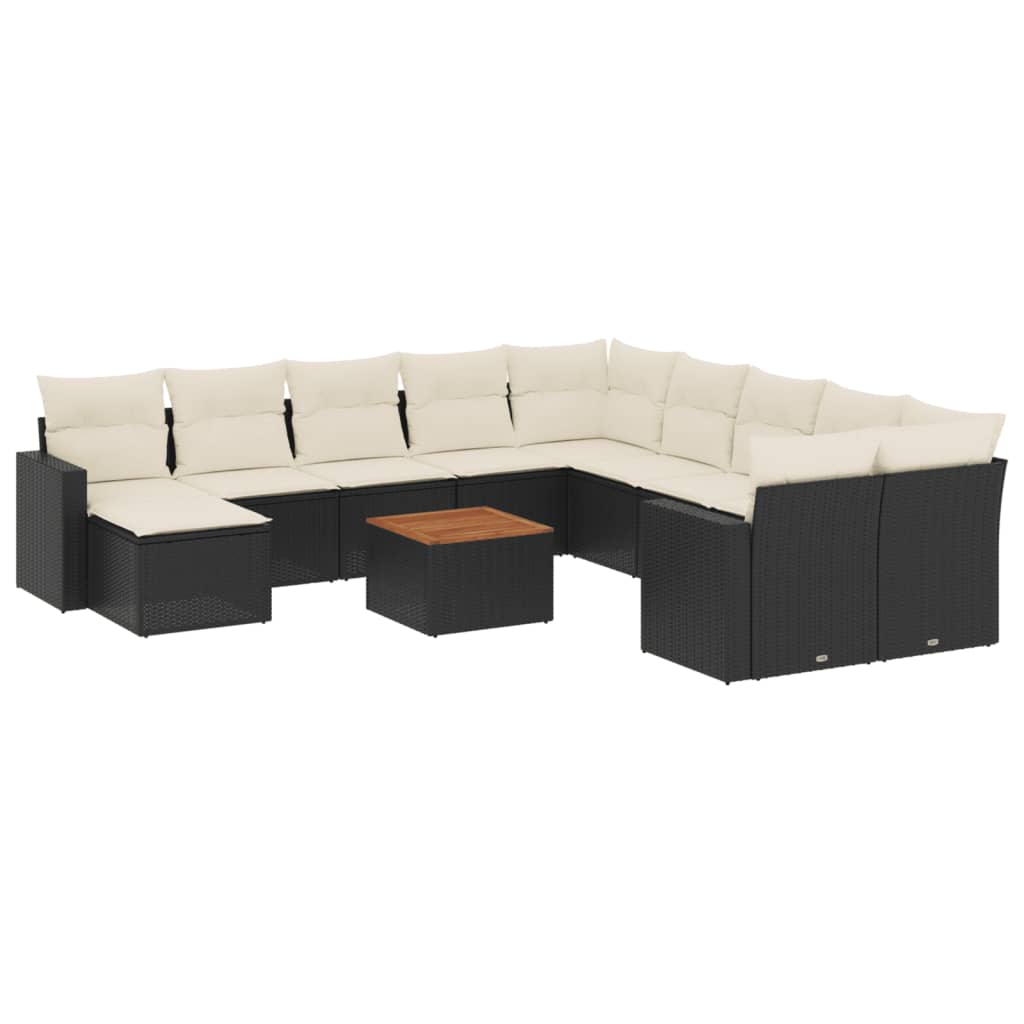 12 részes fekete polyrattan kerti ülőgarnitúra párnákkal (3224418)