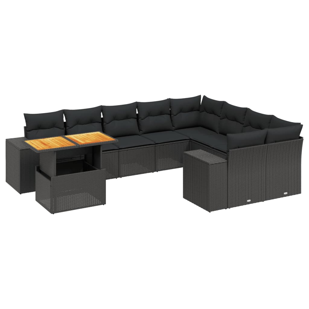 10 részes fekete polyrattan kerti ülőgarnitúra párnákkal (3272798)