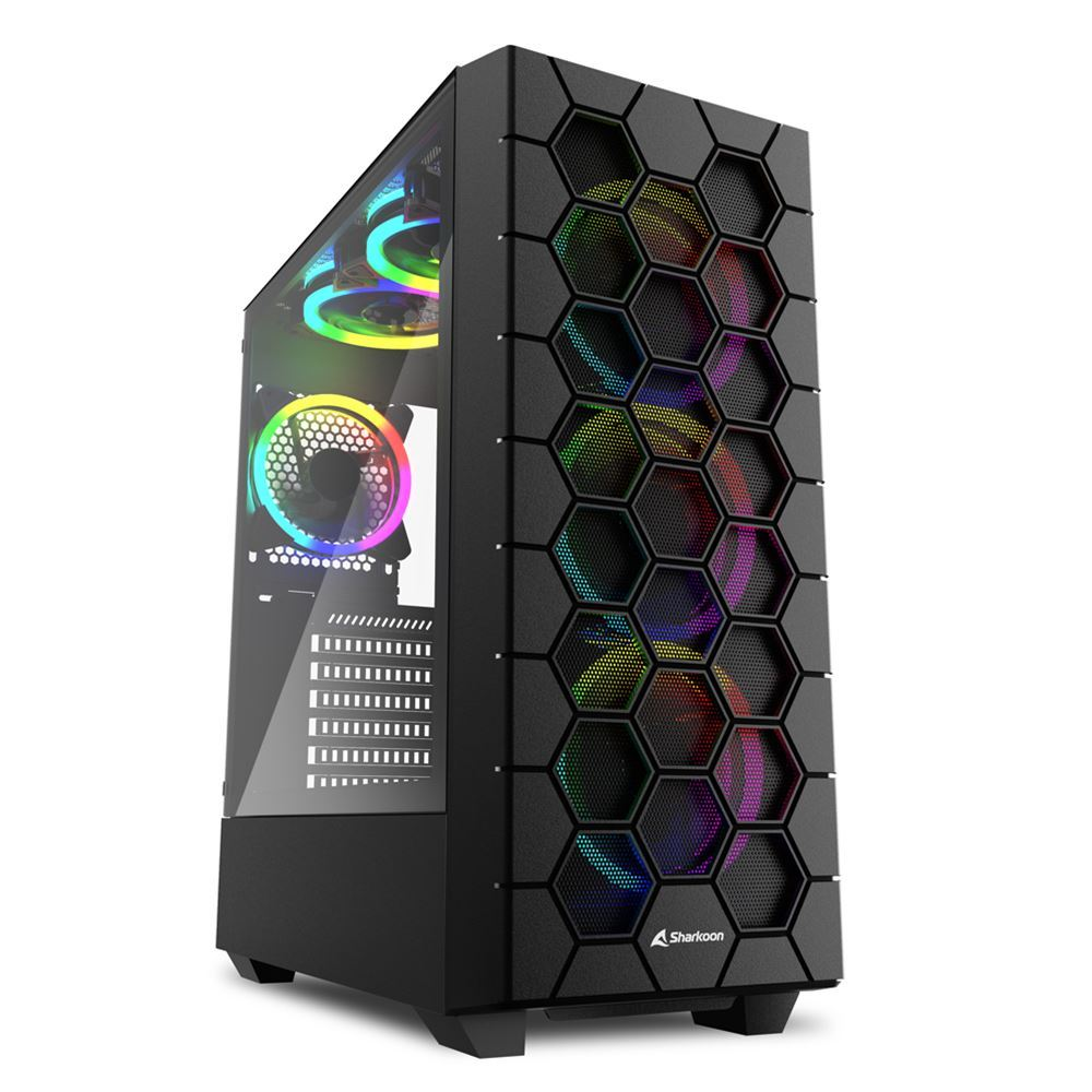 Sharkoon RGB Hex táp nélküli ablakos ház fekete (4044951037551) (4044951037551)